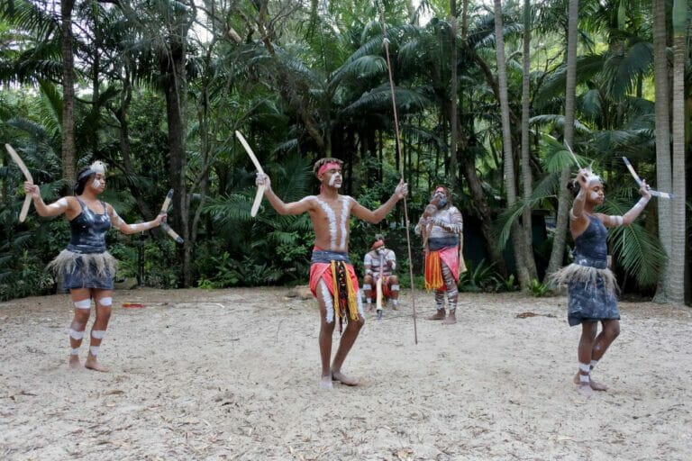 Indigenous AustraliansPeople Dancing to Didgeridoo Musical Instrument Sound Rhythm